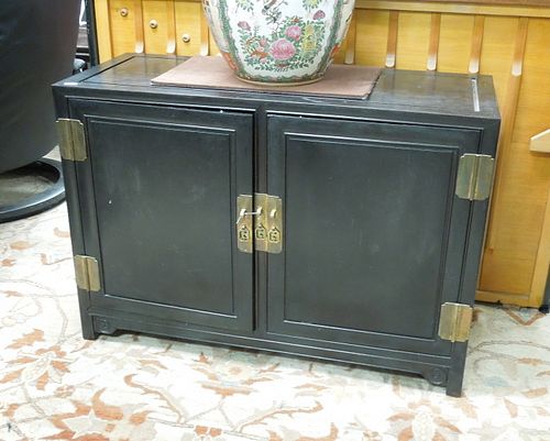 Oriental Black Lacquer 2-Door Cabinet.