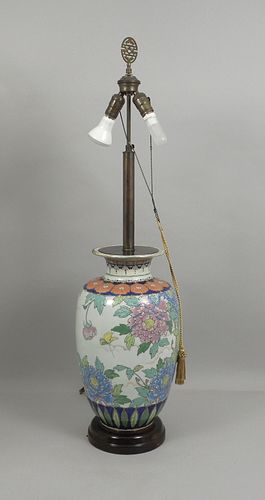Oriental Polychrome Porcelain Lamp.