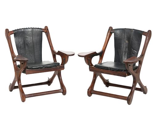Pr. Shoemaker Leather & Rosewood Swinger Chairs
