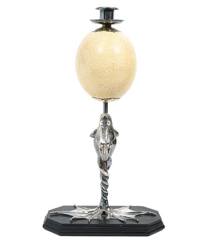 Redmile Silverplate Frog & Ostrich Egg Candlestick