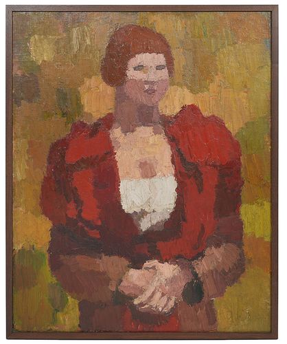 Hans Bohler 'The Red Shawl' Oil Painting