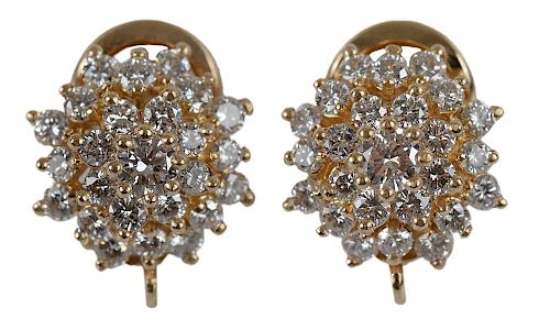 Pair Diamond Cluster Earrings