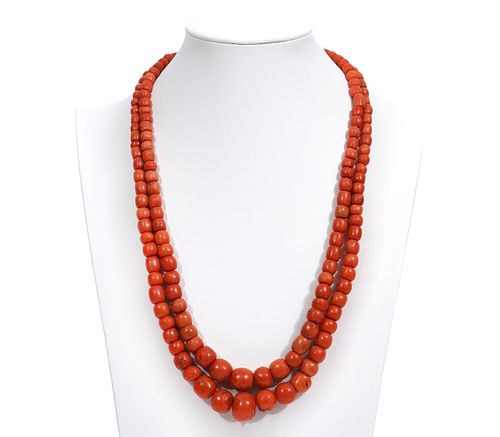 18K YG Vintage Natural Salmon Colored Coral Beads