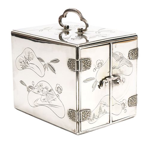 Japanese Antique Silver & Lacquered Jewelry Box