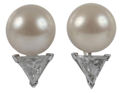 Pearl and Diamond Pierced Earrings