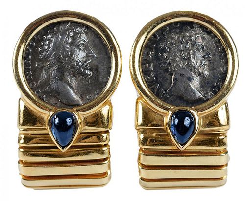 18 Karat Gold Roman Coin Earrings