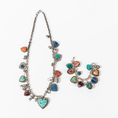 Southwest Silver Heart Necklace and Bracelet