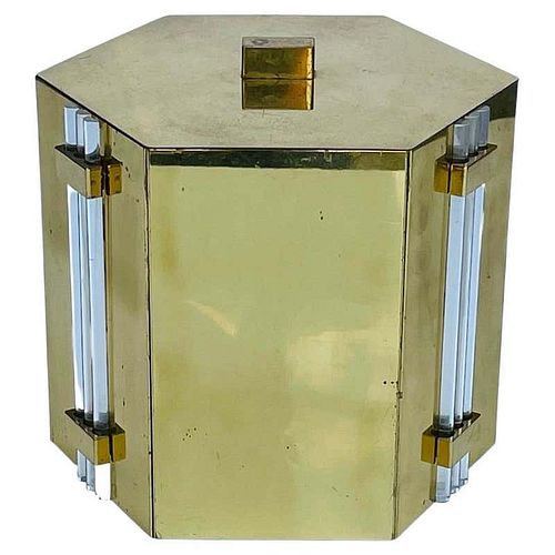 Solid Brass & Lucite Ice Bucket, Tommi Parzinger Style