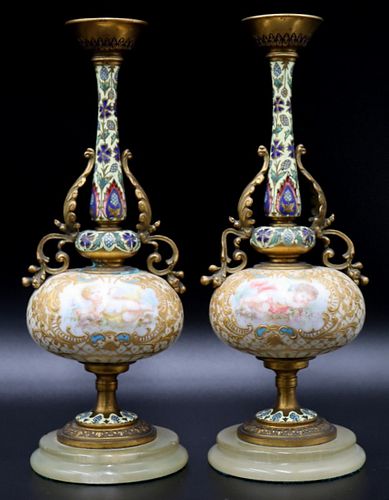 Pair of Sevres Bronze and Champleve Vases.