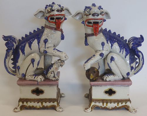 Large Pair of Chinese Crackle Glaze Foo Dogs on