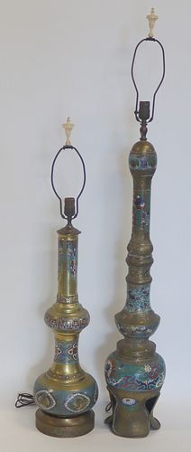 (2) Tall Asian Cloisonne Lamps.