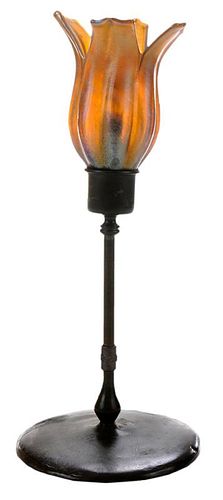 Brass Lamp with Iridescent Tulip Shade