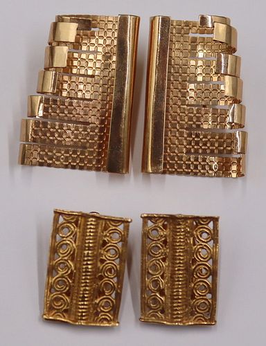 JEWELRY. (2) Pair of Modernist 14kt Gold Ear Clips