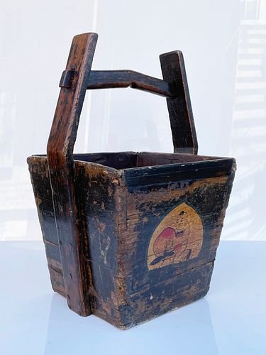 Antique Chinese Wooden Water Bucket, Early 20th Century
