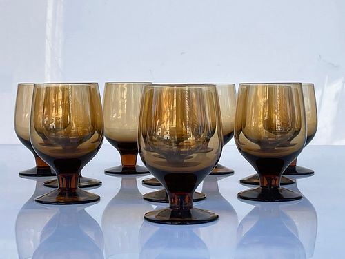 Set of 12 Mid Century Modern Amber Glasses