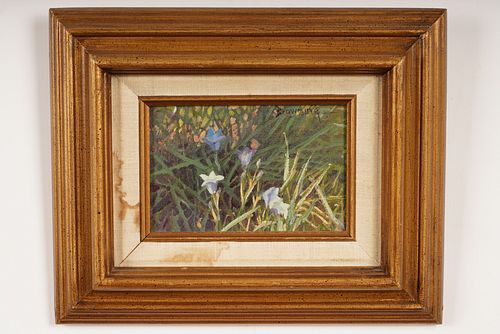 Browning Oil Board Painting of Irises