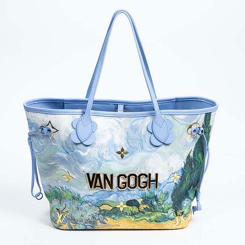 Limited Edition Louis Vuitton Jeff Koons Masters Van Gogh MM Neverfull, in printed coated canvas and light blue leather accents with blue metal hardwa
