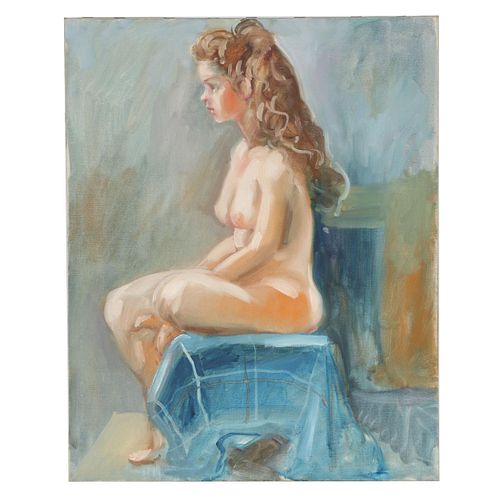Kamil Kubik Figural Oil Painting of Seated Female Nude