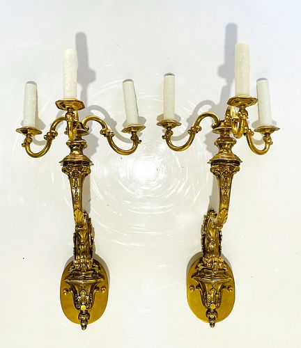 Pair of Neoclassical Wall Sconces in Solid Brass in the style of E.F. Caldwell