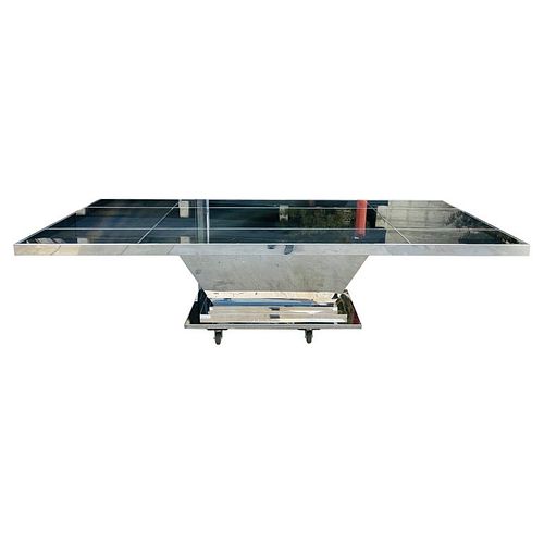 Chrome & Smoked Glass Dining Table, 118 Inches Long