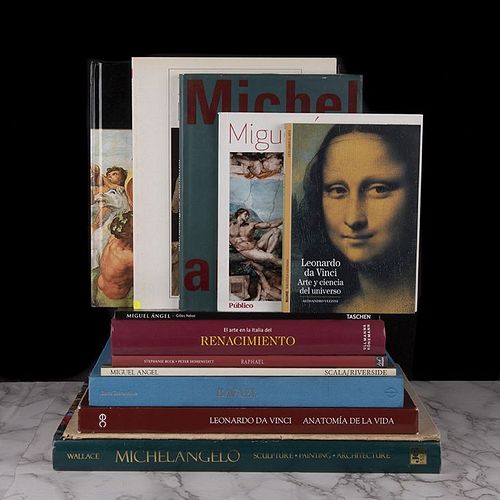 Libros sobre Leonardo Da Vinci, Miguel Ángel y Rafael. Michelangelo the complete Sculpture, Painting, Architecture. Piezas: 13.