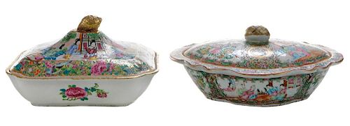Two Rose Medallion Covered Dishes - 两个大奖章式样的碟子