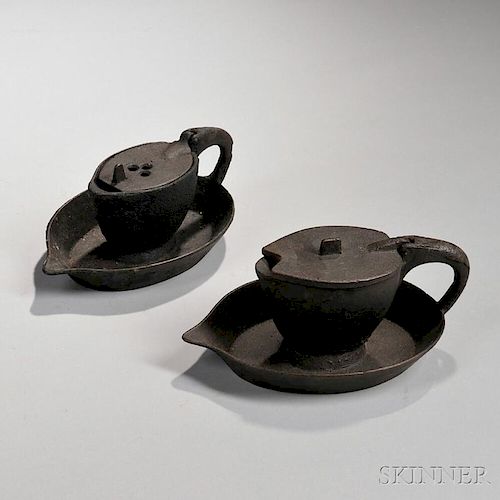 Two Cast Iron Oil Lamps