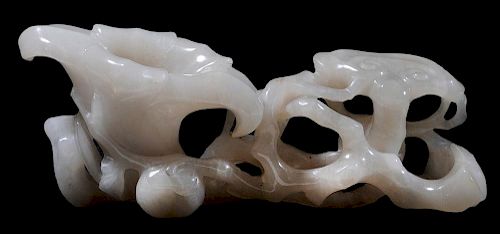 Finely Carved White Jade Coupe with Lychee - 白玉雕饰带荔枝小马车