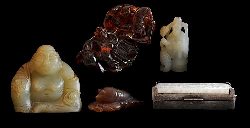 Five Carved Hardstone and Jade Figures - 五个硬石白玉雕饰人像