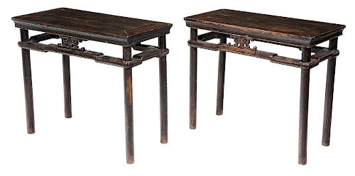 Pair Antique Chinese Carved Tables - 一对古代中式雕饰桌