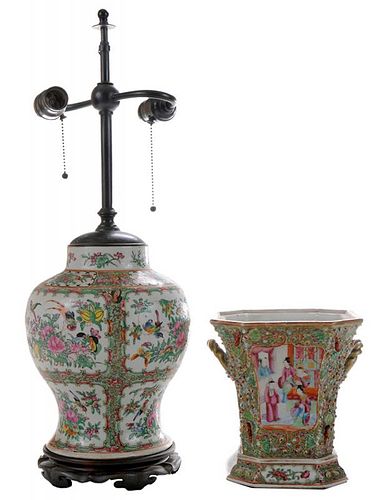 Famille Rose Potpourri Jar and a jar converted to a lamp - 粉彩香料盒