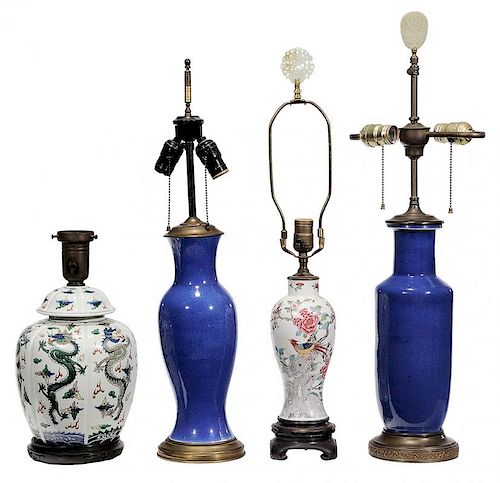 Two Blue-glazed Vases, Famille Rose Vase - 蓝色琉璃花瓶，粉彩花瓶