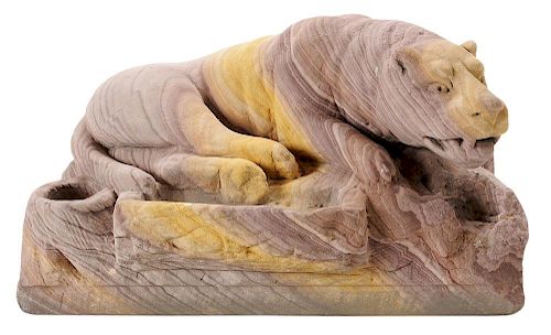 Carved Sandstone Figural, Reclinging
