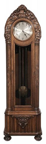Art Deco Carved Oak Chiming Tall Case
