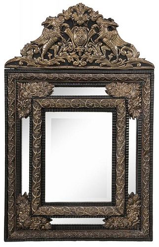 Baroque Style Brass Repoussé Mirror-