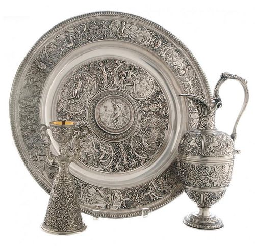 Three Pieces Elaborate Silver-Plated