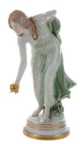 Meissen Figure of Girl Playing Bowls