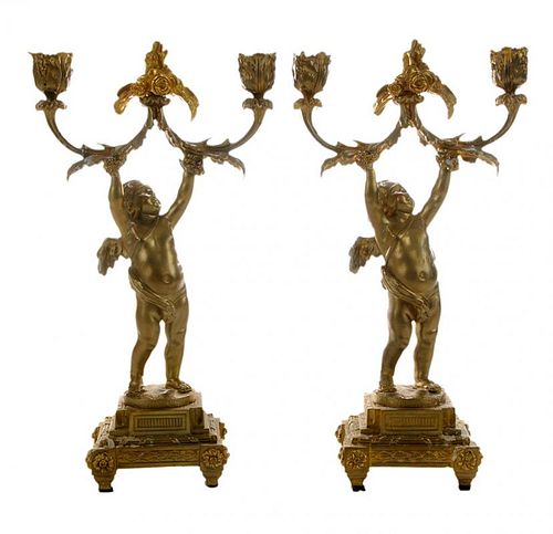 Pair Gilt Bronze Figural Candlesticks