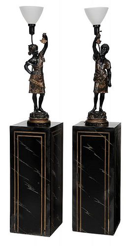 Pair Carved and Polychromed Wood