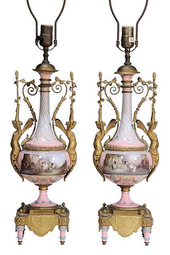Pair French Style Porcelain Lamps