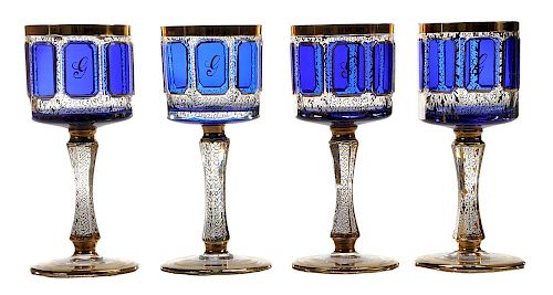 Eight Glass Goblets with Moser-Type