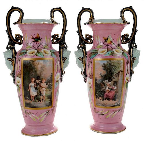 Rare Pair Paris Porcelain Vases