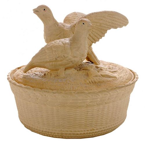 Caneware Covered Game Dish with Birds