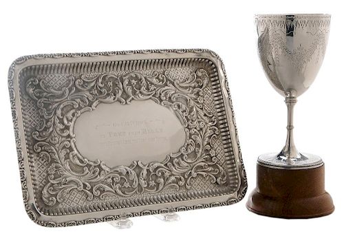 English Silver Tray and Goblet