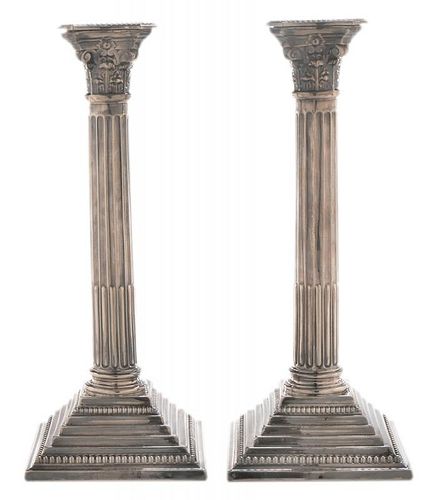 Pair English Silver Corinthian Column