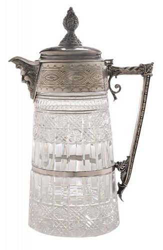 Cut-Glass Pitcher with Silver-Plate