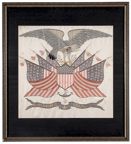Eagle and Flag Silk-Embroidered Banner