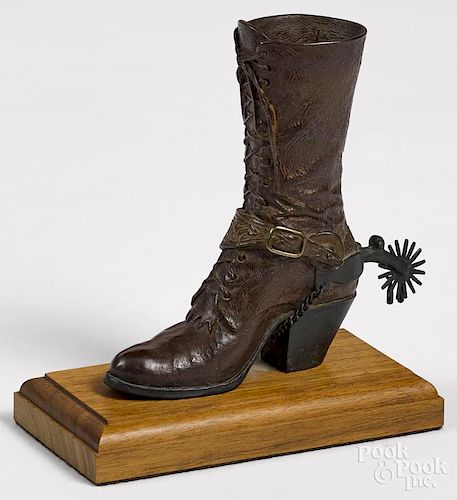 Bill Owen (American 1942-2013), bronze cowboy boot with a spur, 4 3/4'' h.