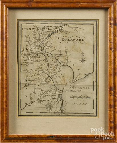 Engraved map of Delaware, 18th c., 7 1/2'' x 6''.
