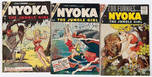 Three Zoo Funnies Nyoka the Jungle Girl comic books, ca. 1955, to include No.'s 9, 10, and 12